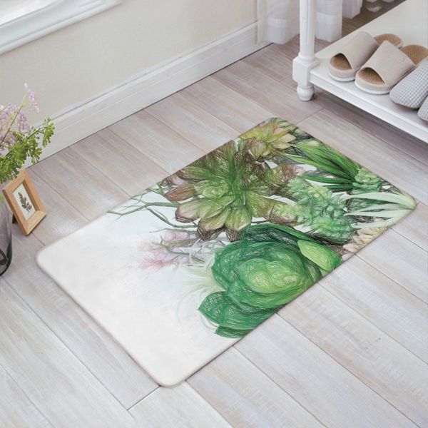 

colorful succulent plant pattern door mat indoor outdoor entry way doormats with non slip backing, bathroom kitchen decor rug m