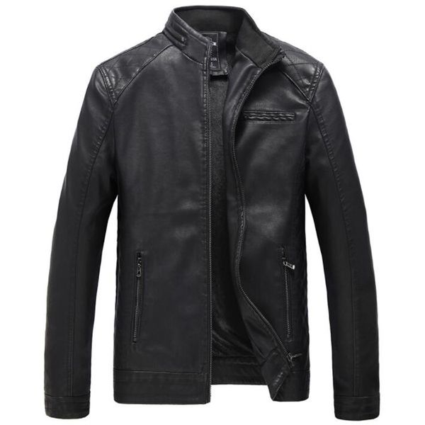 

brand motorcycle leather jacket men autumn winter pu leather jackets mens zipper plus velvet warm 4xl 5xl coat jaqueta masculina, Black