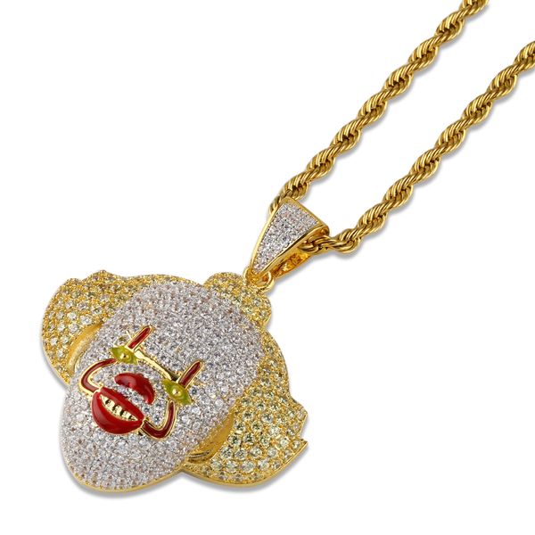 Oro 18 carati e oro bianco placcato CZ Cublic Zircon Cosplay Classic Clown Pendente Collana a catena Gioielli Hip Hop per uomini e donne all'ingrosso