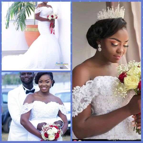 

Sexy Off the Shoulder Mermaid Wedding Dress High Quality Beaded Lace Appliqued Bridal Dresses Tulle Vestido De Novia