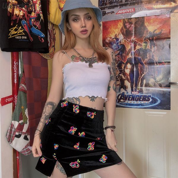 

weirdgirl women solid camis club party femme metal strapless ruffles elastic crop lady tee short summer new 2019, White