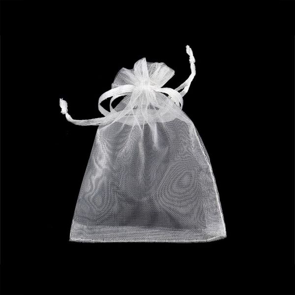 Por Atacado 100 pcs / lote Drawable Branco Pequeno Organza Bags 7x9cm Favor Casamento Presente de Natal Saco de Jóias Embalagens de Embalagens Bolsas