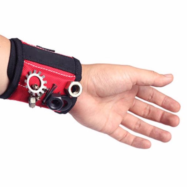 

magnetic wristband embedded with two strong magnets & adjustable nylon sticker strap for holding screws nail drilling bits, Black;red