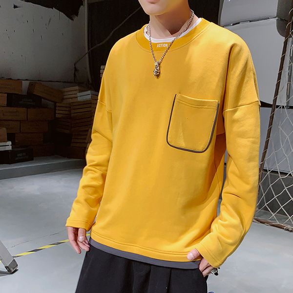 

streetwear men's sweatshirts solid color printed men's sweatshirts o-neck long sleeve pullover, Black