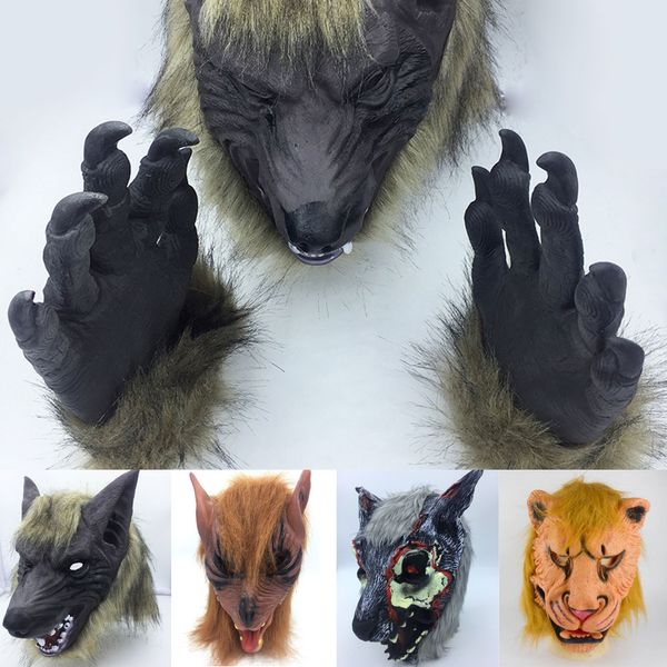 

faroot latex halloween animal wolf head hair mask werewolf gloves costume toys decoration scary party accessories