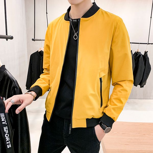 

2019 autumn new bomber jacket men active solid zipper pocket casual slim fit windbreaker cool baseball collar jacket coat male, Black;brown