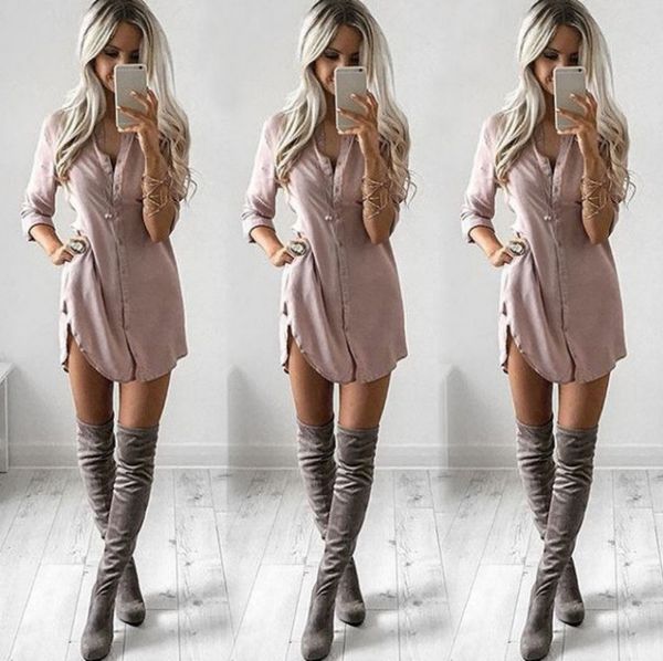 

casual dresses women blouse shirt dress summer loose long sleeve shirts, Black;gray