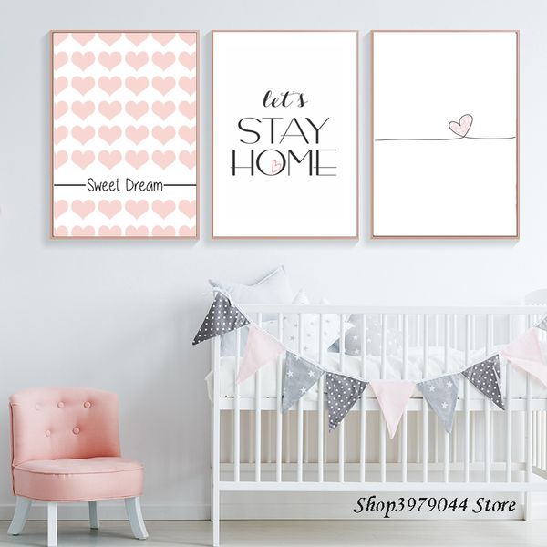 

decoracion nordica tableau плакат nordic розовое сердце милый картина холст живопись детская комната декор настенные панно cuadros без рамы