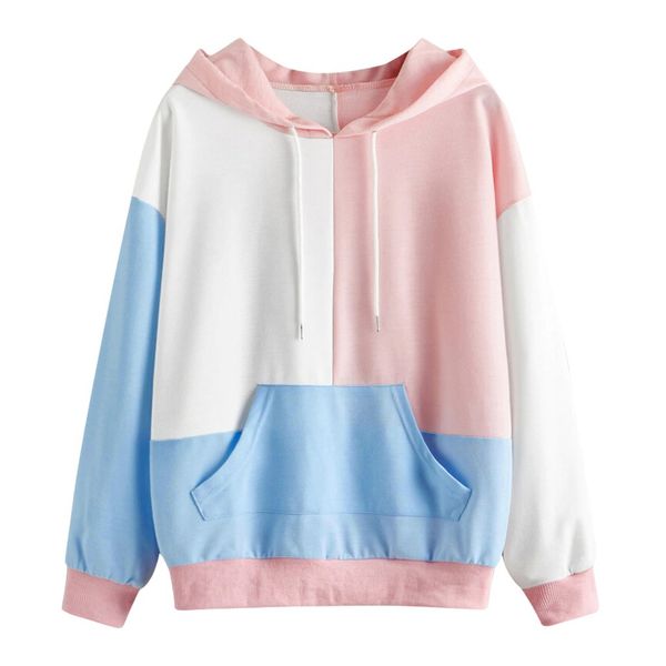 

hoodies women autumn winter casual stitching color matching hooded streetwear women hoodie sweat femme sudadera mujer 2019, Black