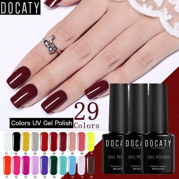 

docaty 1 bottle 8ml pure color nail gel polish soak off uv led gel nail varnish long-lasting glitter art lacquer, Red;pink