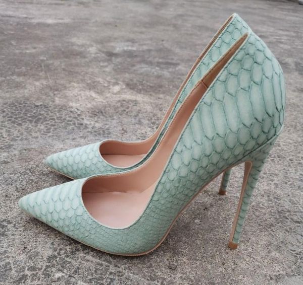 

2019 new women lady green python leathe poined toes high heeled shoes single shoes pumps high heels shoes wedding 10cm 12cm, Black