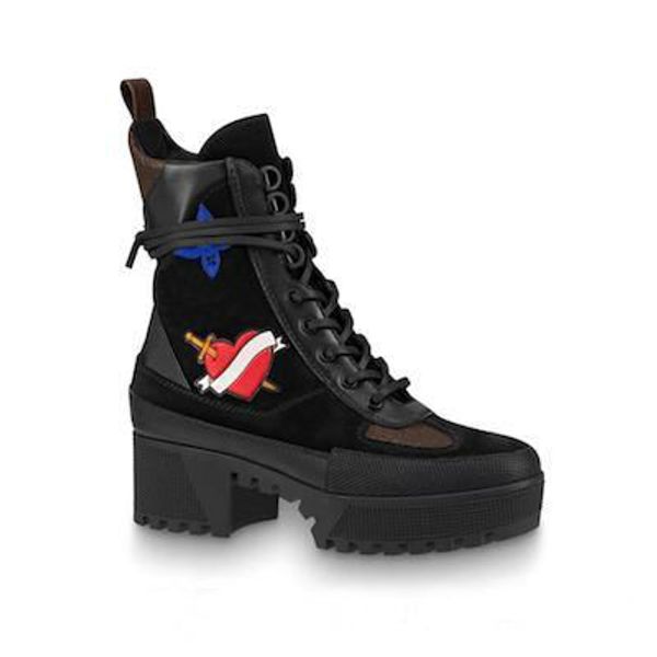

2019 fashion latest women boots martin desert boot flamingos love arrow medal 100% real leather coarse winter shoes size 35-42, Black