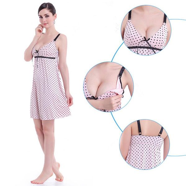 

spring and summer new pregnant womenssss pajamas summer ice silk breast-feeding sundresses breastfeeding clothes ropa premama maternity, White