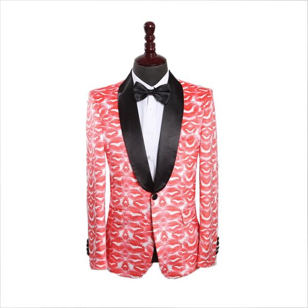 

fashion lip pattern hip hop jacket slim fit casual coat blazer men veste homme costume singers suit jacket clothing men blazers, White;black