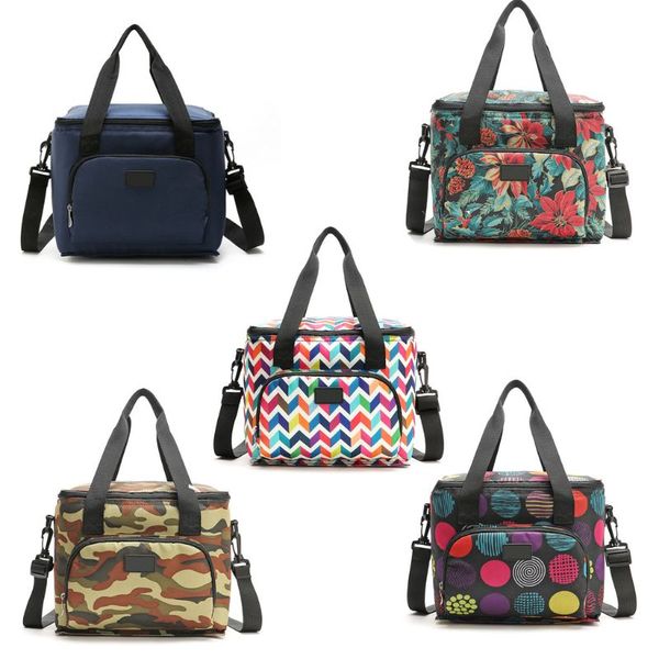 

portable thermal insulated lunch shoulder bag travel picnic lunch box tote handbag for women men, Blue;pink