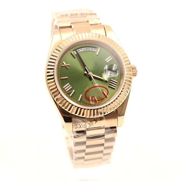 

2020 luxury 41mm 18k rose gold president day -date sapphire cystal green dial men watches automatic mechanical movement male wrist watc, Slivery;brown