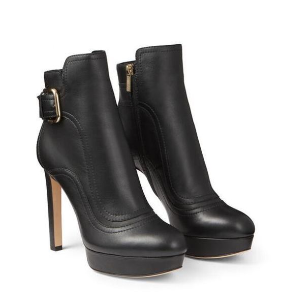 

luxurious brand women stiletto heels britney ankle boots grey,black leather platform booty ladies famous round toe booties