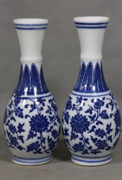 2PCS Archaize Style Vaso cinese in porcellana blu e bianca - Pittura