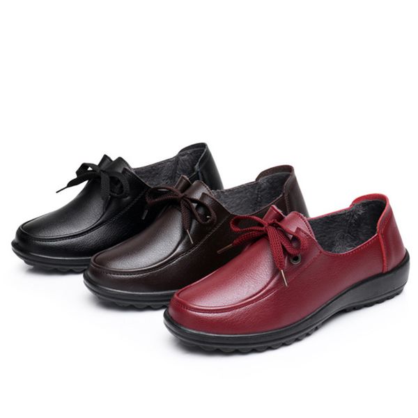 

woman autumn lace up pu flat casual shoes women's platform fur plush warm doug shoes ladies non slip soft leather footwear, Black