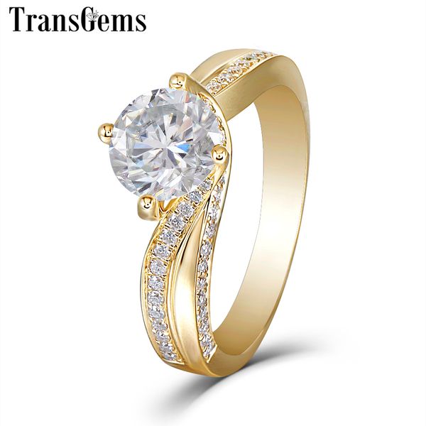 

transgems 14k 585 yellow gold center 1.5ct 7.5mm f color moissanite engagement ring for women gold wedding ring with accents y19061203, Slivery;golden