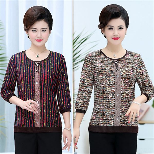 

средний возраст и футболка топа пожилых женщины одежды мать и средний рукав сверху футболка бабушки свободного большого размера ice шелковое, White