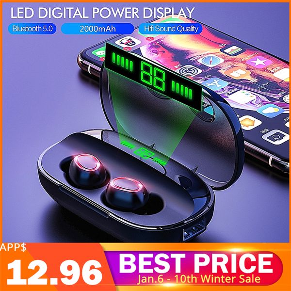 

rock bluetooth 5.0 tws wireless bluetooth earphones 8d hifi stereo sports with mic 2000mah led display power bank charging box