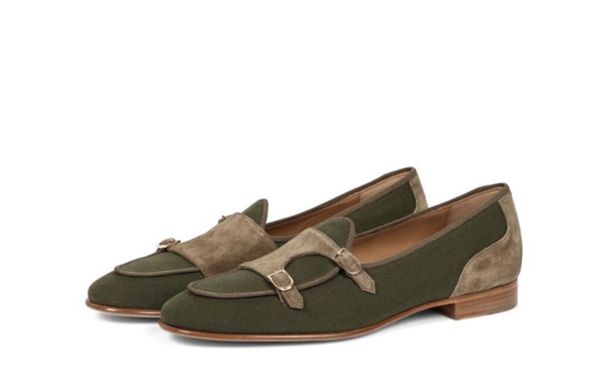 

men vintage casual shoes double monk strap patchwork buckle loafers luxury suede wedding party dress shoes, Black