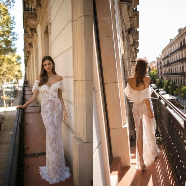 

берта 2019 пляж русалка свадебные платья обратно отколоть плеча блестки свадебные платья богемский sexy backless свадебное платье robe de ma, White