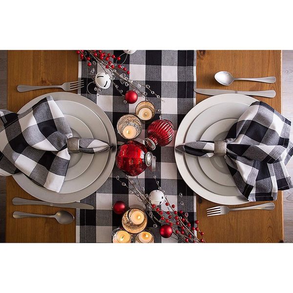 

check oversized basic cloth napkin for everyday place settings, farmhouse decor, family dinners, bbq's, and holidays (20x20-inch