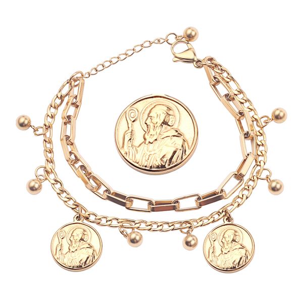 

jesus cross charms religious bracelet for women female double stainless steel beads bracelet jesus pendant lady jewelry gifts, Black
