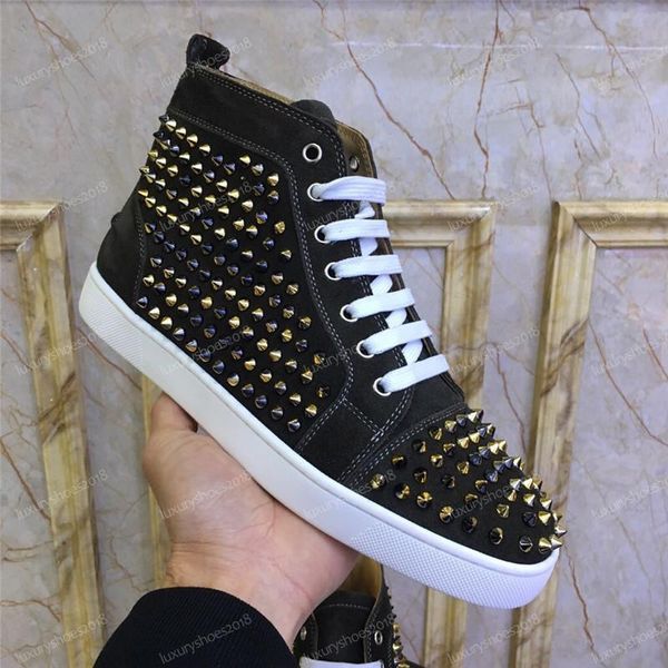 

new luxury designer sneakers mens women casual shoes party dress high-cut studded spikes platforms red bottom trainers shoes sneaker d09, Black