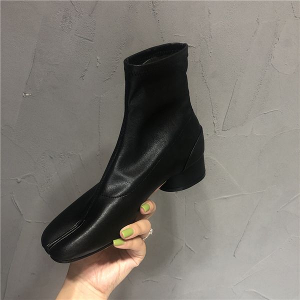 

autumn boots brand women's shoes round toe clogs platform booties ladies chunky heel lace up fashion med winter rubber ankle, Black