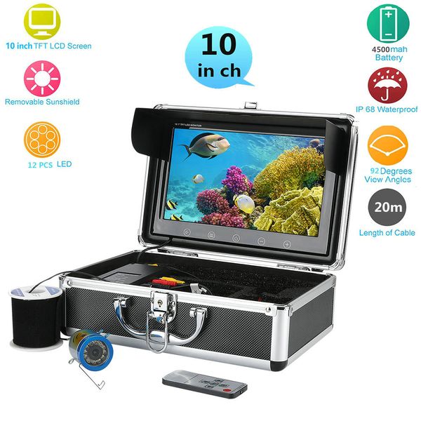

gamwater 10" inch color monitor 20m 1000tvl underwater fishing video camera kit 12 pcs led lights