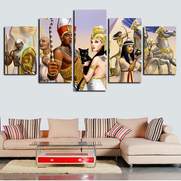 

5 panels ancient egypt portraits modern artworks giclee canvas wall art for home wall decor abstract poster canvas print oil painting