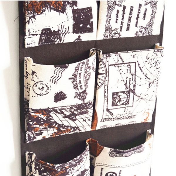 

six-pocket british style cotton and linen storage hanging bag wall-mounted home wardrobe debris storage bag