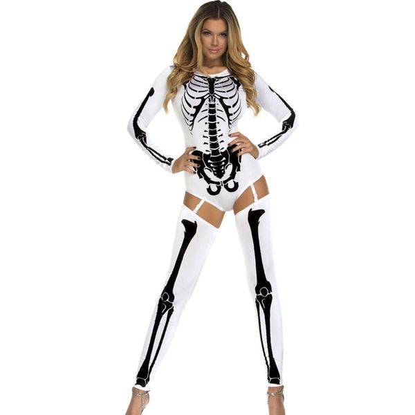 

white red bad to the bone halloween skeleton costume for women costumes for 2017 spring fantasia sexual sa8948, Black;red