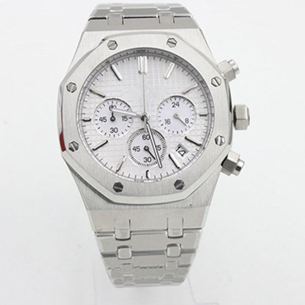 

outdoor chronograph quartz man watches stainless steel white dial date exquisite watch bracelet 41mm mens wristwatch, Slivery;brown