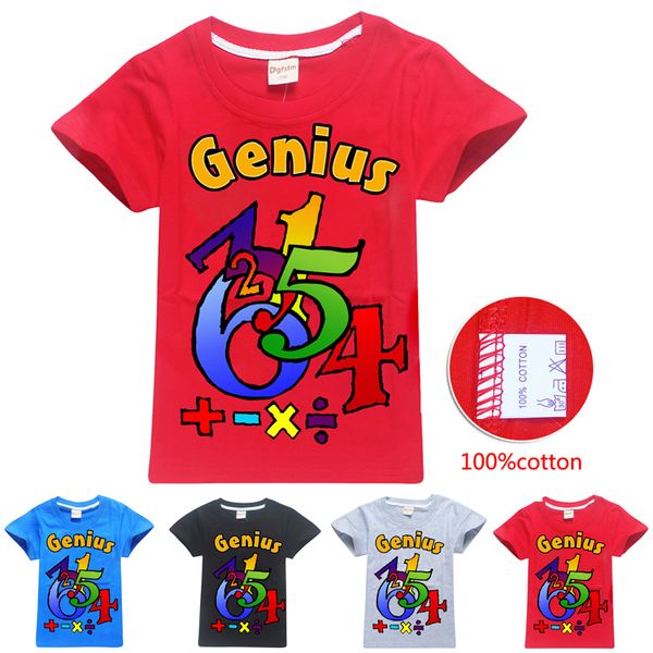 

100% cotton kids cartoon t-shirts 4 colors maths genius printed summer 6-14y boys t shirt tees kids designer clothes boys ss61, Blue