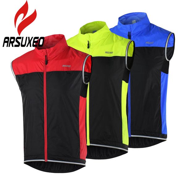 

arsuxeo cycling sportswear men jerseys cycle clothing windcoat breathable bike jacket sleeveless vest roupa ropa ciclismo, Black