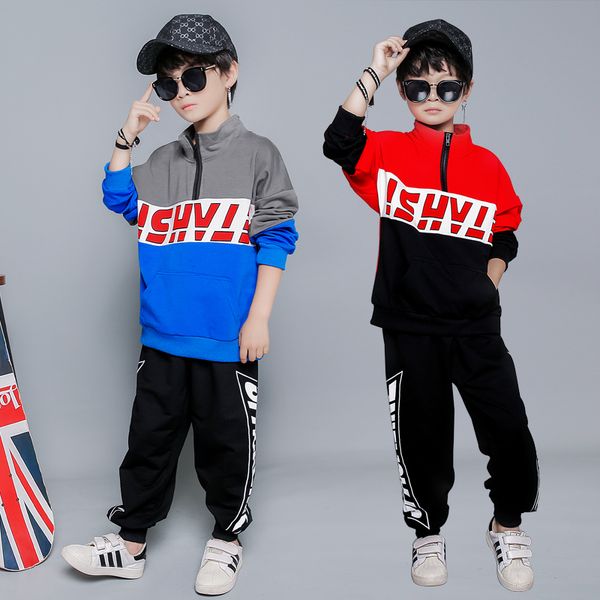 

children's wear 2019 new boys autumn clothing set kids handsome sweater suit high-collar sweatshirt + pants 2 pcs tracksuit p95, White