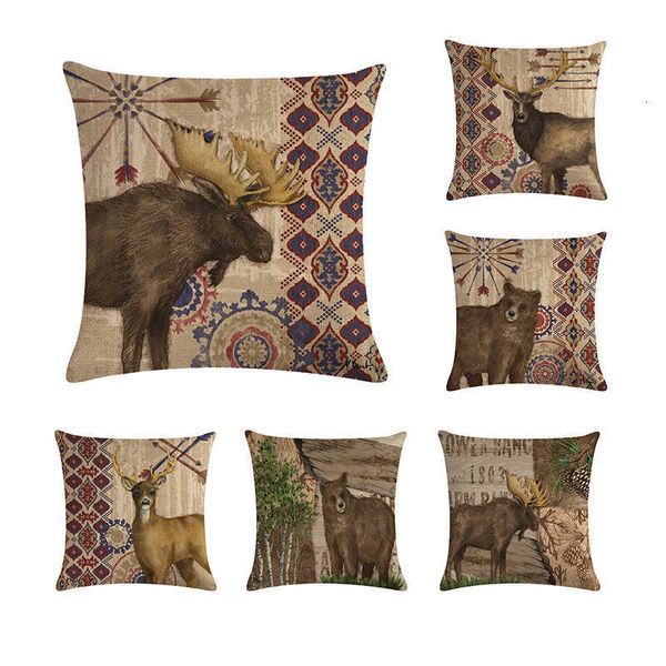 

45см * 45см античные лоси и коричневый дизайн медведя белье / хлопок бросить подушка охватывают кушетку лосей подушки крышка дома подушка zy