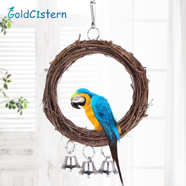 

rattan bird parrot swing ring parrot stand holder bird toys rattan stands with 3 bells