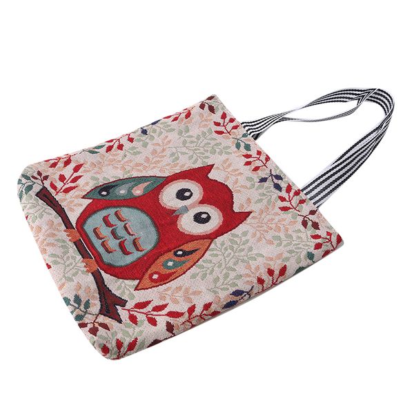 

1pc cute animal owl shape vintage canvas shopping bag eco friendly foldable reusable tote bag portable shoulder