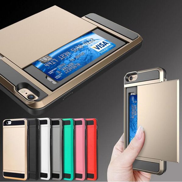 

dual layer armor phone case with slide card case for iphone 6 7 8plus x xr xs max 11 11 pro max samsung s10 note 10