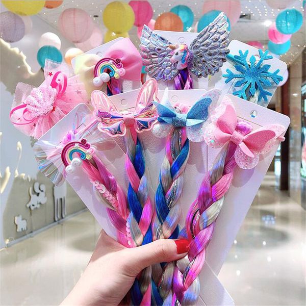 

princess elastic hair band for girls bell lace sequin bow hair ropes with long ponytail wig party accessories, Slivery;white