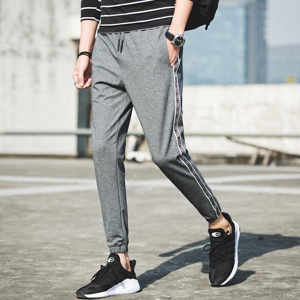 

mens designer thin middle waist rope printed letter slim leggings youth casual ankle-length pants, White;black