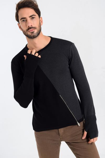 

heyss o neck zipper detailed male sweater sweater, White;black