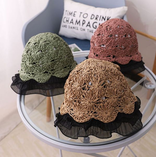 

2020 fashion new children's straw hat boy summer baby sun protection hat straw girl's baby sunbonnet hair accessories, Blue;gray