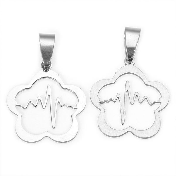 

wholesale- steel pendants flower silver tone heartbeat /electrocardiogram carved hollow 33mm x 22mm ,3 pcs findings new jewelry making diy, Bronze;silver