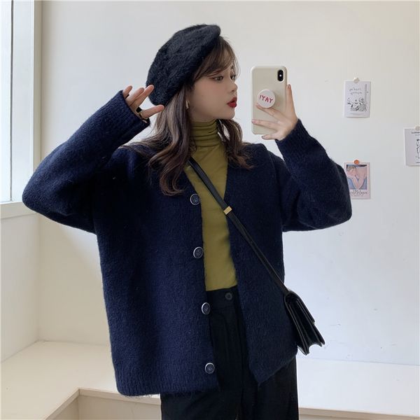 

deivor vintage languid hong kong style sweater coat knitted cardigan, White